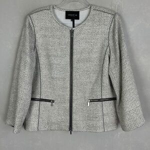 Lafayette 148 size XL Kerrington tweed jacket gray collarless zip up gray linen